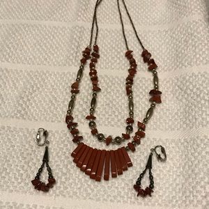 Stone and bead necklace and earrings set